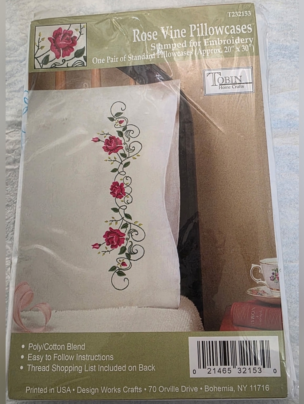 Rose Vine Pillowcases Stamped For Embroidery With Floss